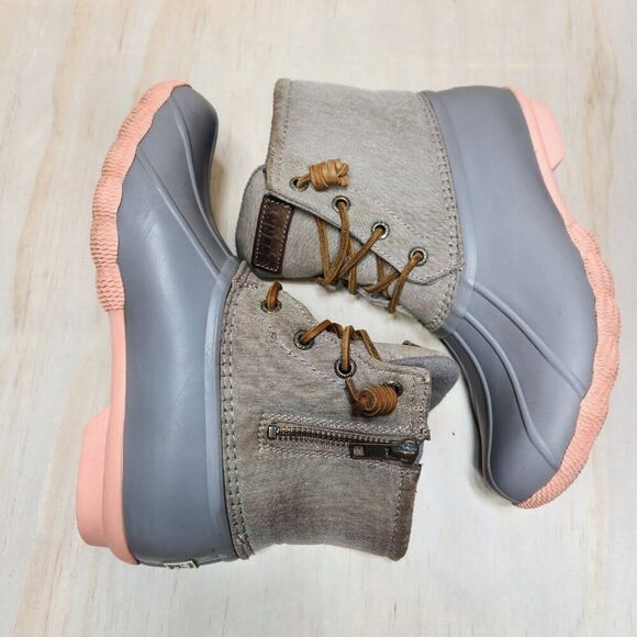 Sperry Saltwater Rain Gray Tan Pink Waterproof Rubber Duck Boot Women's 5.5 - Picture 6 of 10